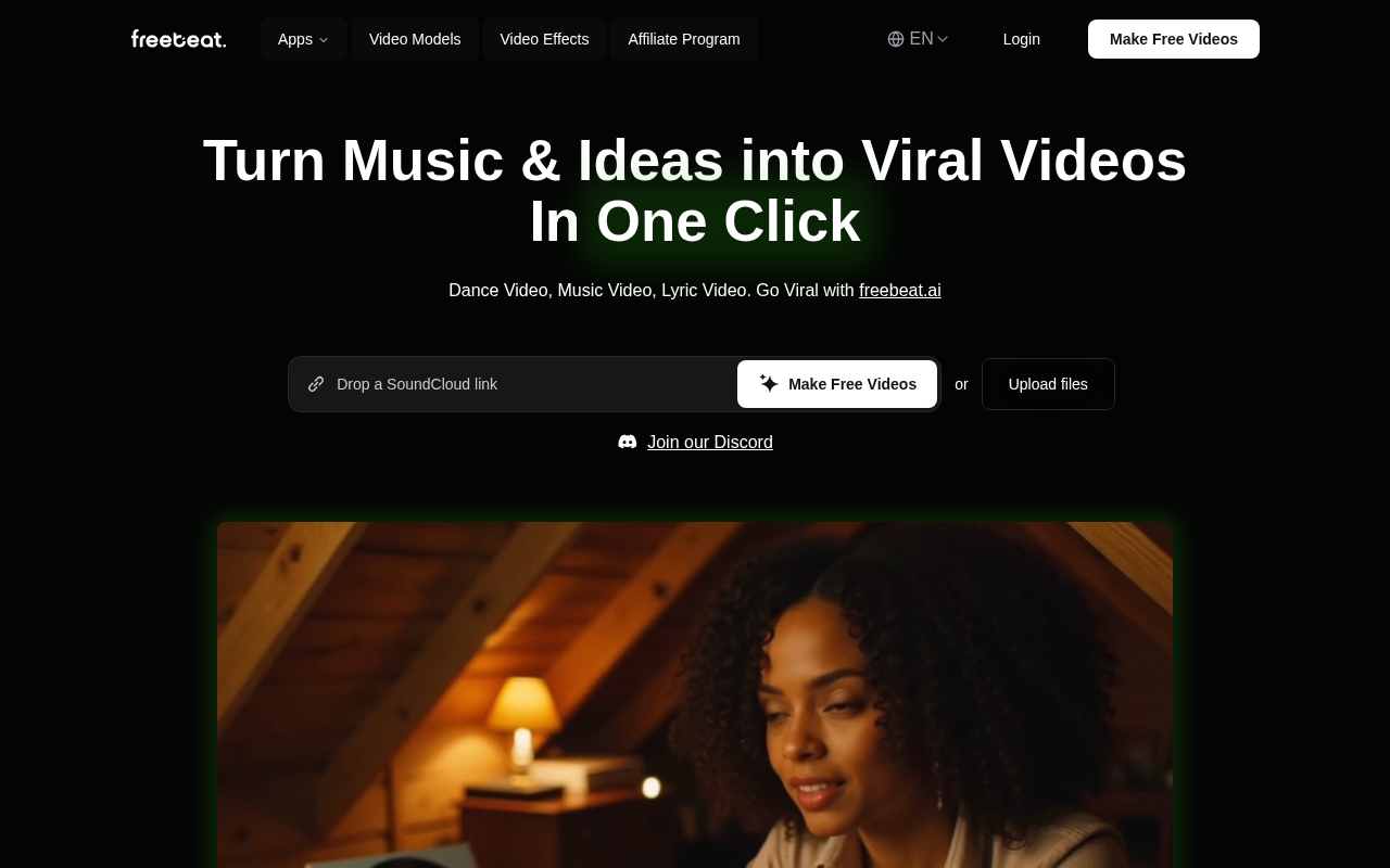 Screenshot of Freebeat AI: Transform Your Music into Stunning AI Music Videos