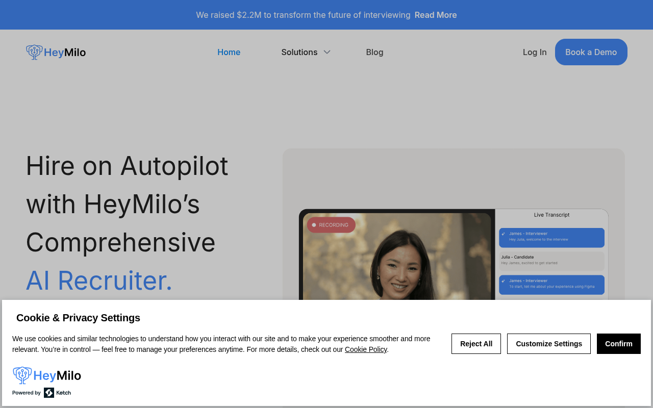 Screenshot of HeyMilo AI: Streamlining Recruitment with AI-Powered Interviews