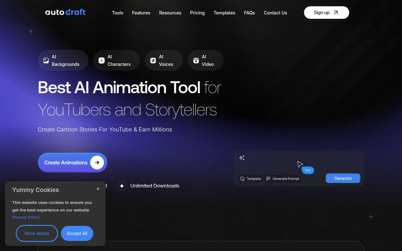 Screenshot of Autodraft AI: Effortless Animation Video Creation