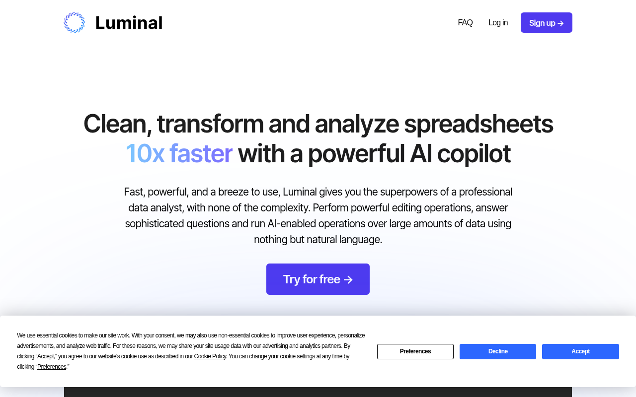 Screenshot of Luminal AI: Supercharge Your Spreadsheets with AI