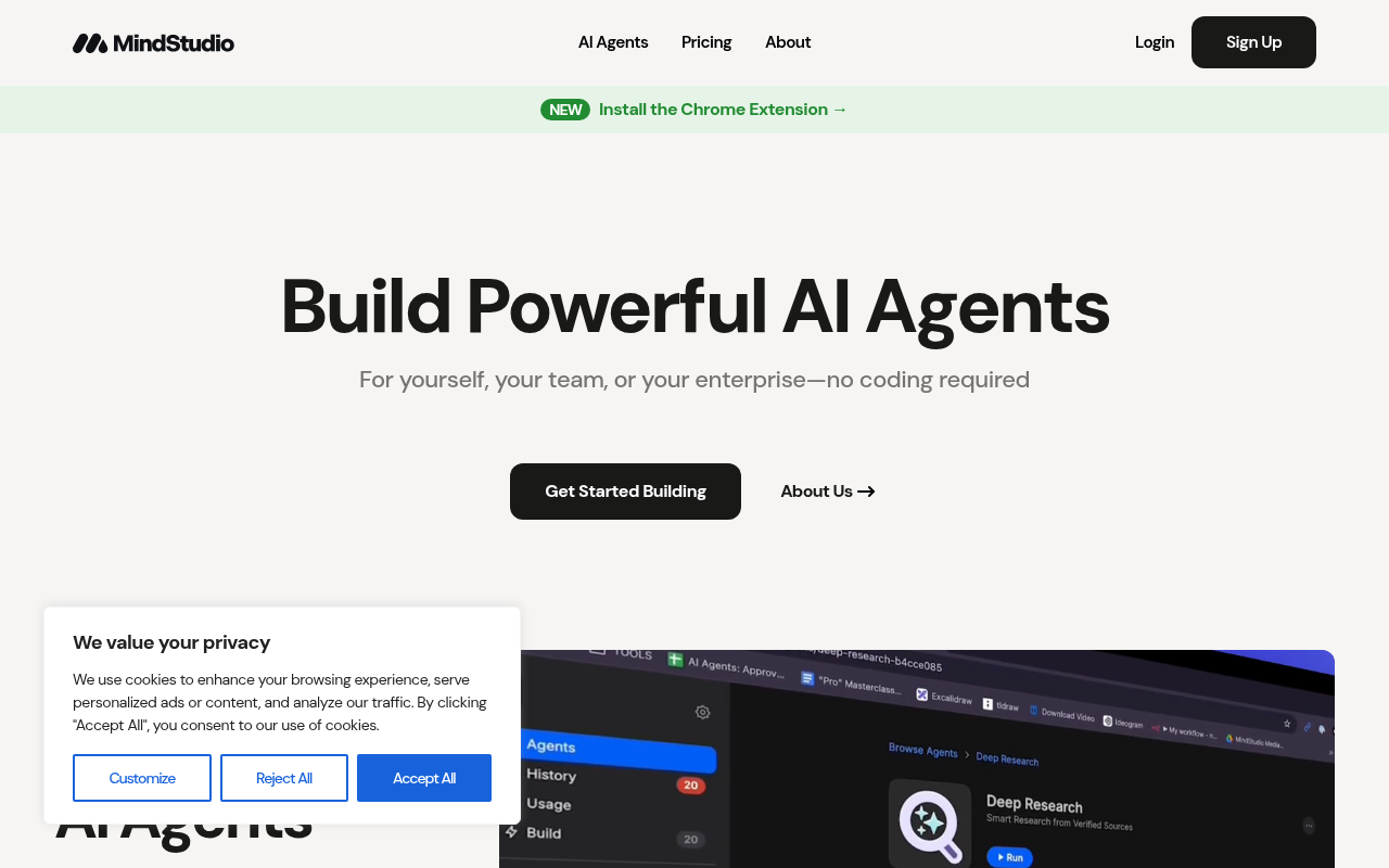 Screenshot of MindStudio AI: Build Custom AI Agents Without Code