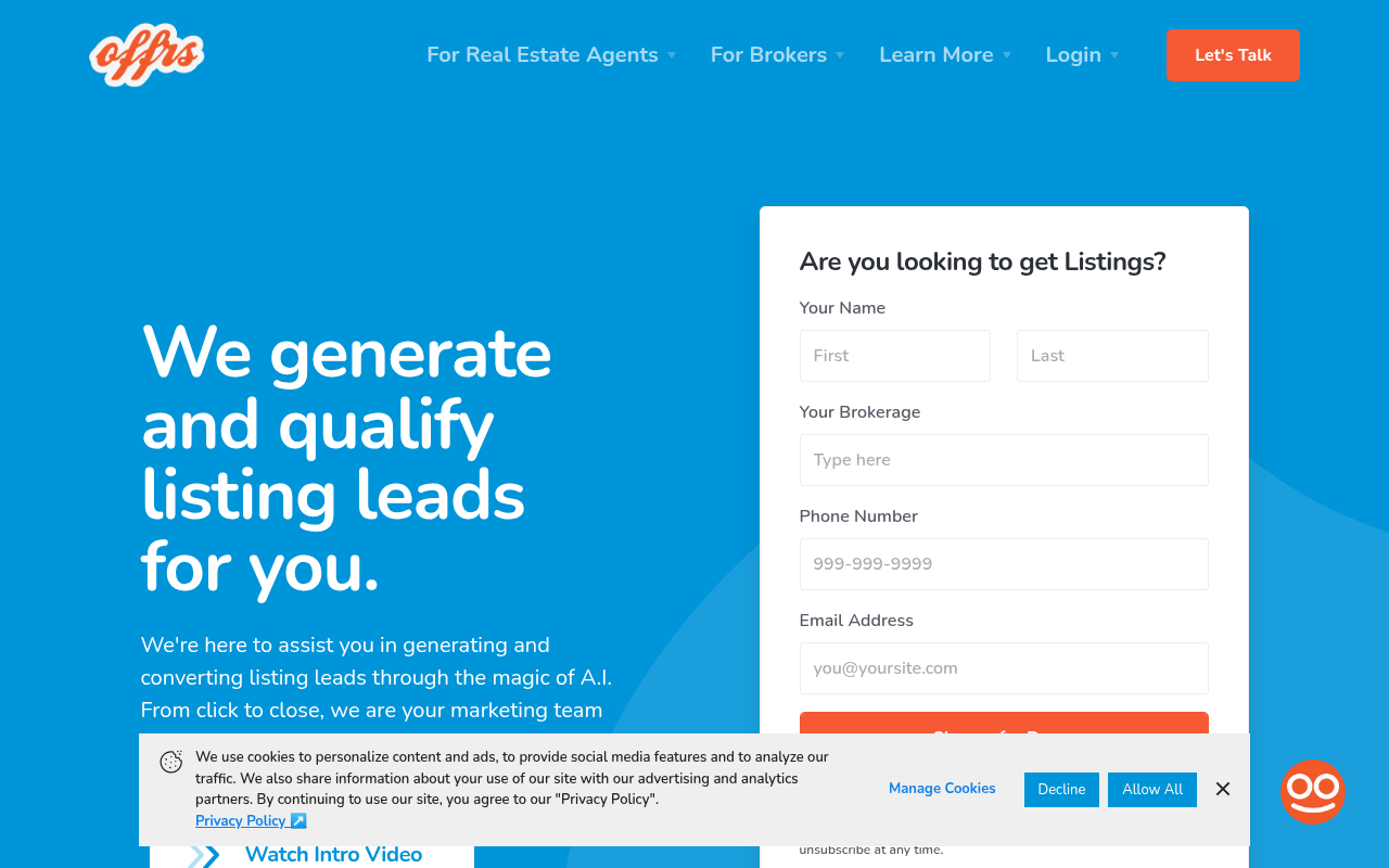 Screenshot of Offrs.com Review: AI-Powered Real Estate Listing Leads