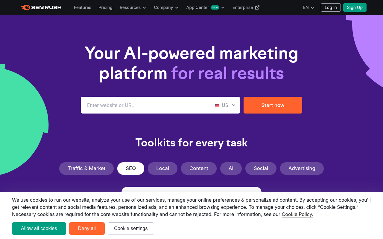 Screenshot of Semrush: Your All-in-One Online Marketing Powerhouse