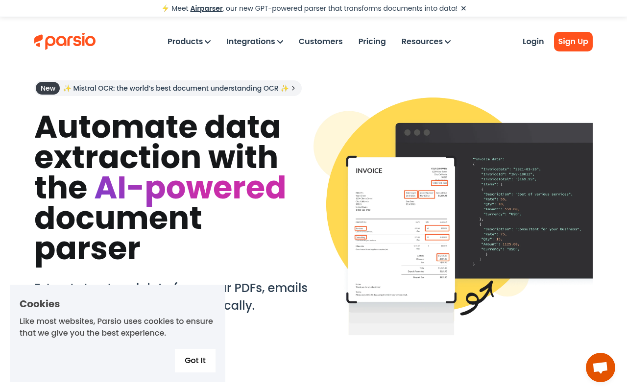 Screenshot of Parsio: AI-Powered Data Extraction from Emails & Documents