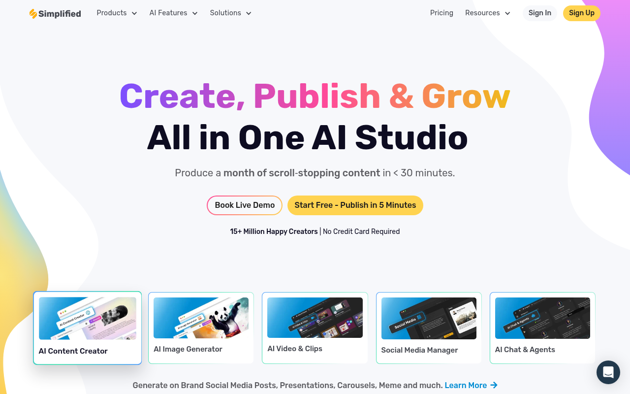 Screenshot of Simplified AI: Streamline Your Content Creation & Social Media