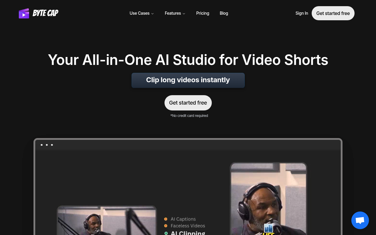 Screenshot of Bytecap AI: Effortless Video Creation and Short Clip Generation