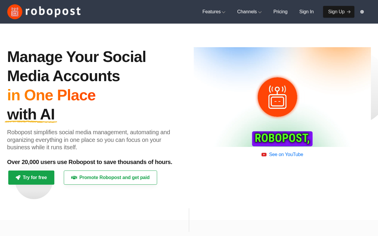 Screenshot of Robopost Review: AI-Powered Social Media Scheduling & Automation