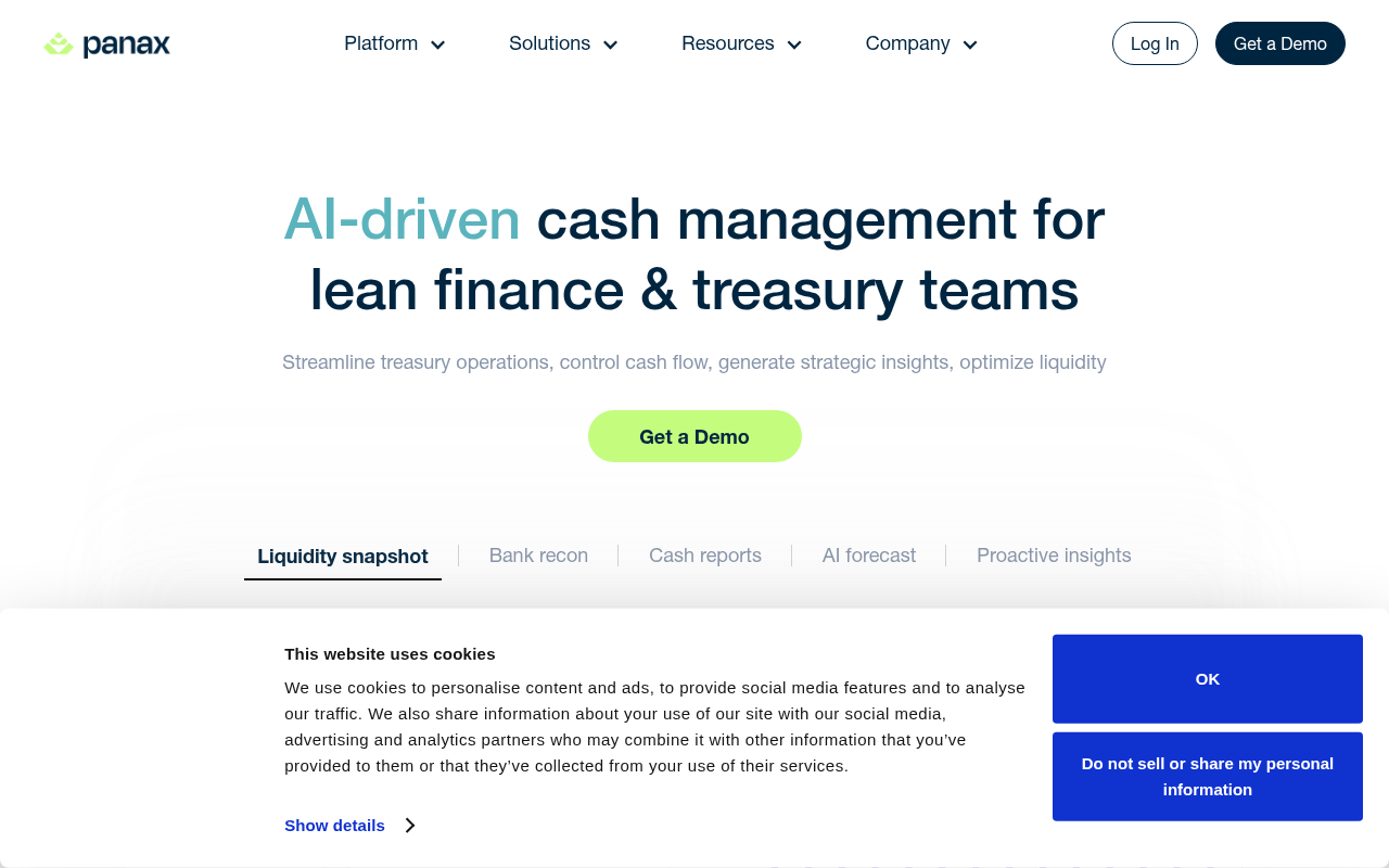 Screenshot of Panax: AI-Powered Cash Management for Modern Finance Teams