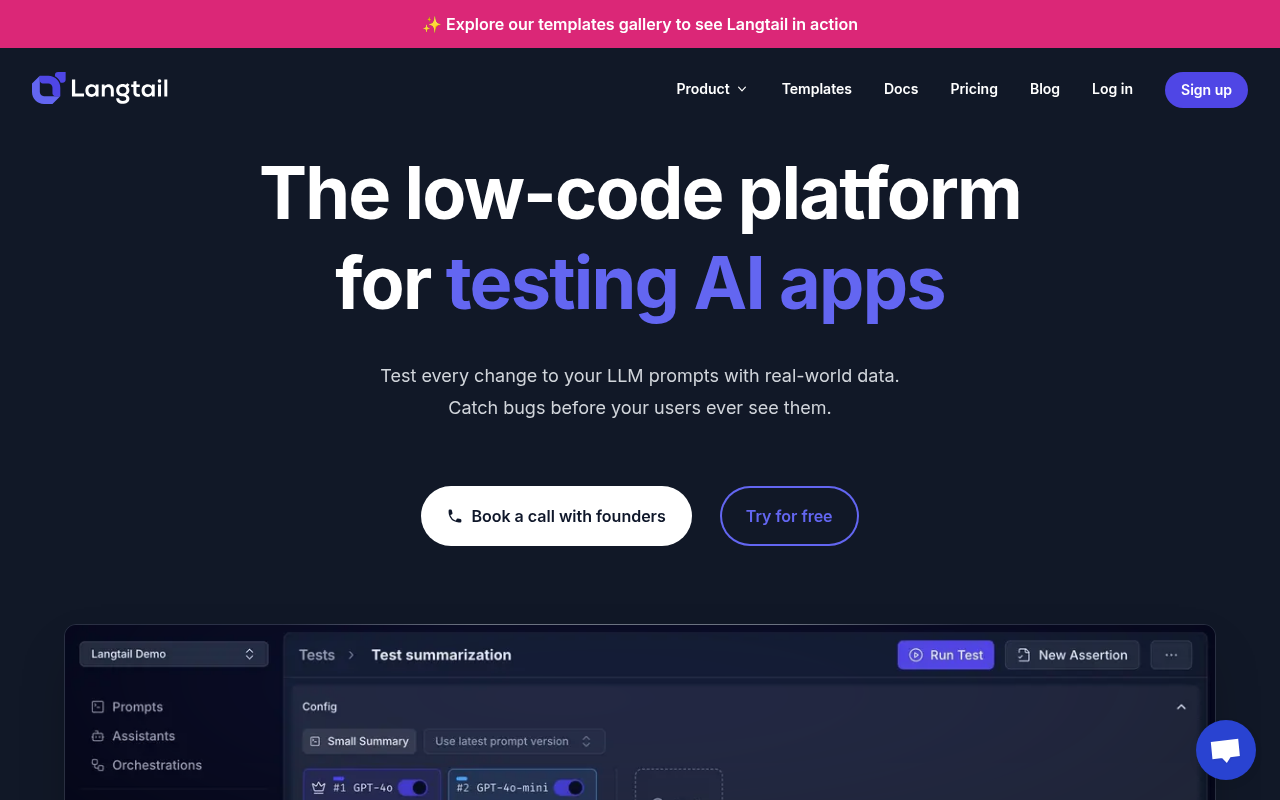 Screenshot of Langtail: Streamlining AI App Testing with Low-Code