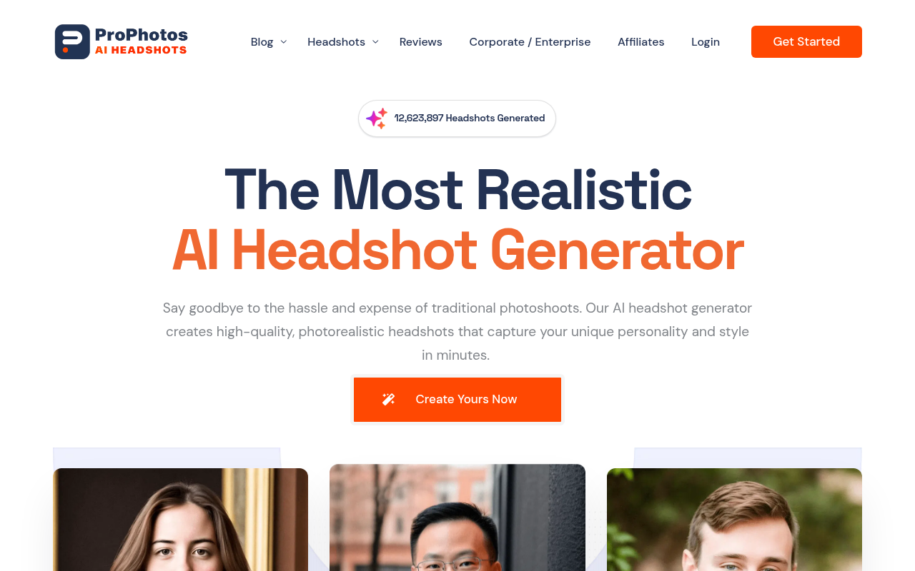 Screenshot of ProPhotos AI Headshot Generator: Professional Headshots Made Easy