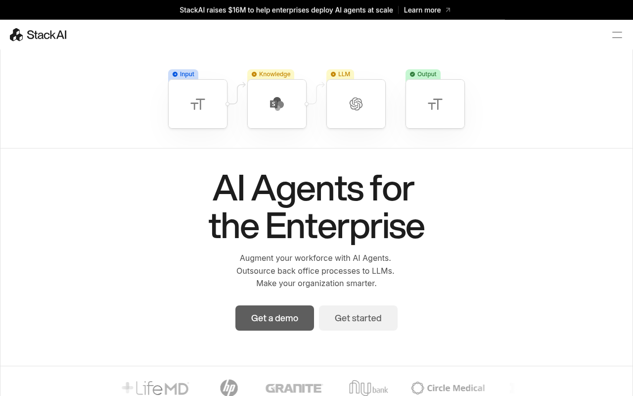Screenshot of Stack AI: No-Code AI Agent Builder for Enterprises