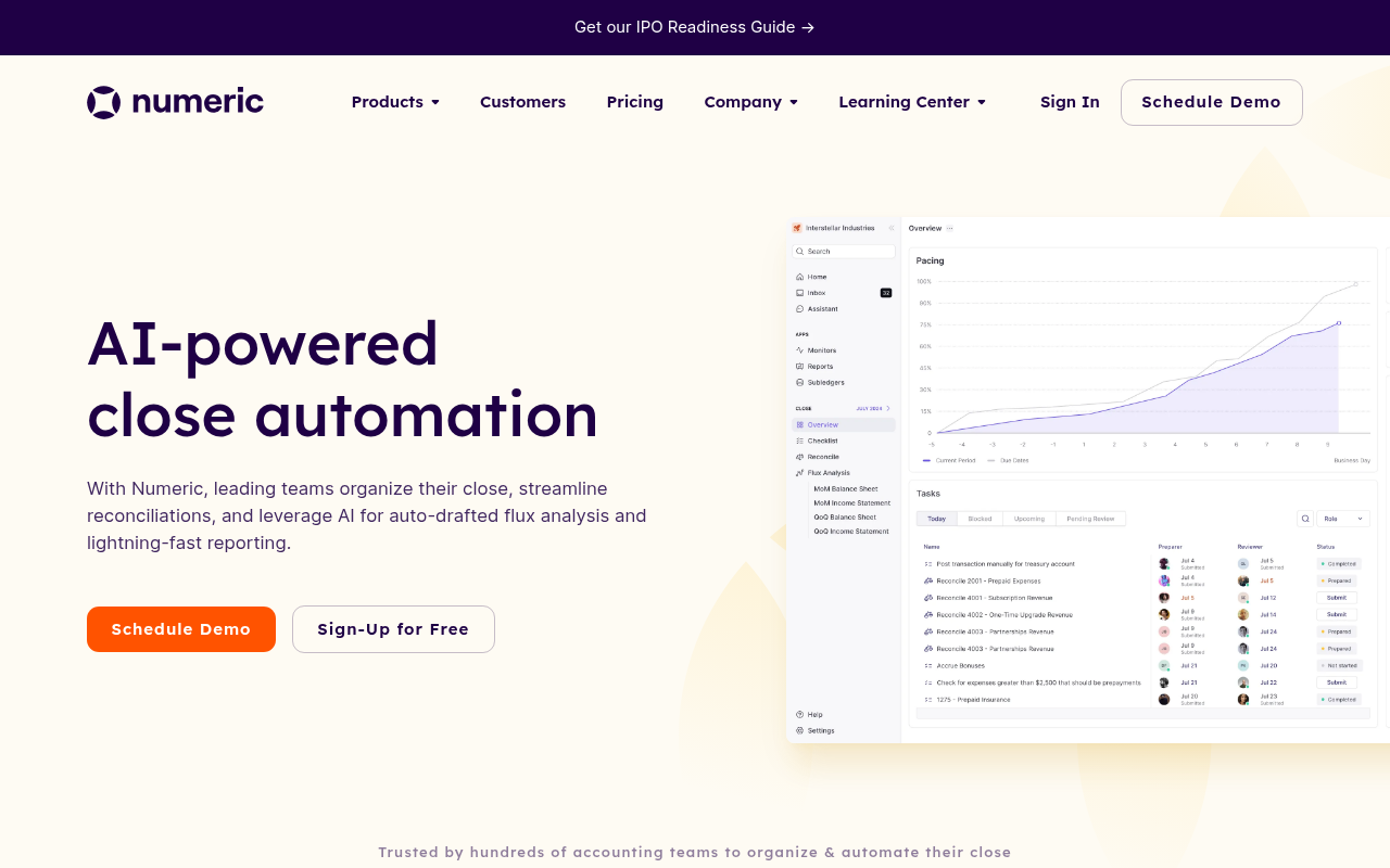 Screenshot of Numeric: AI-Powered Accounting & Financial Close Platform