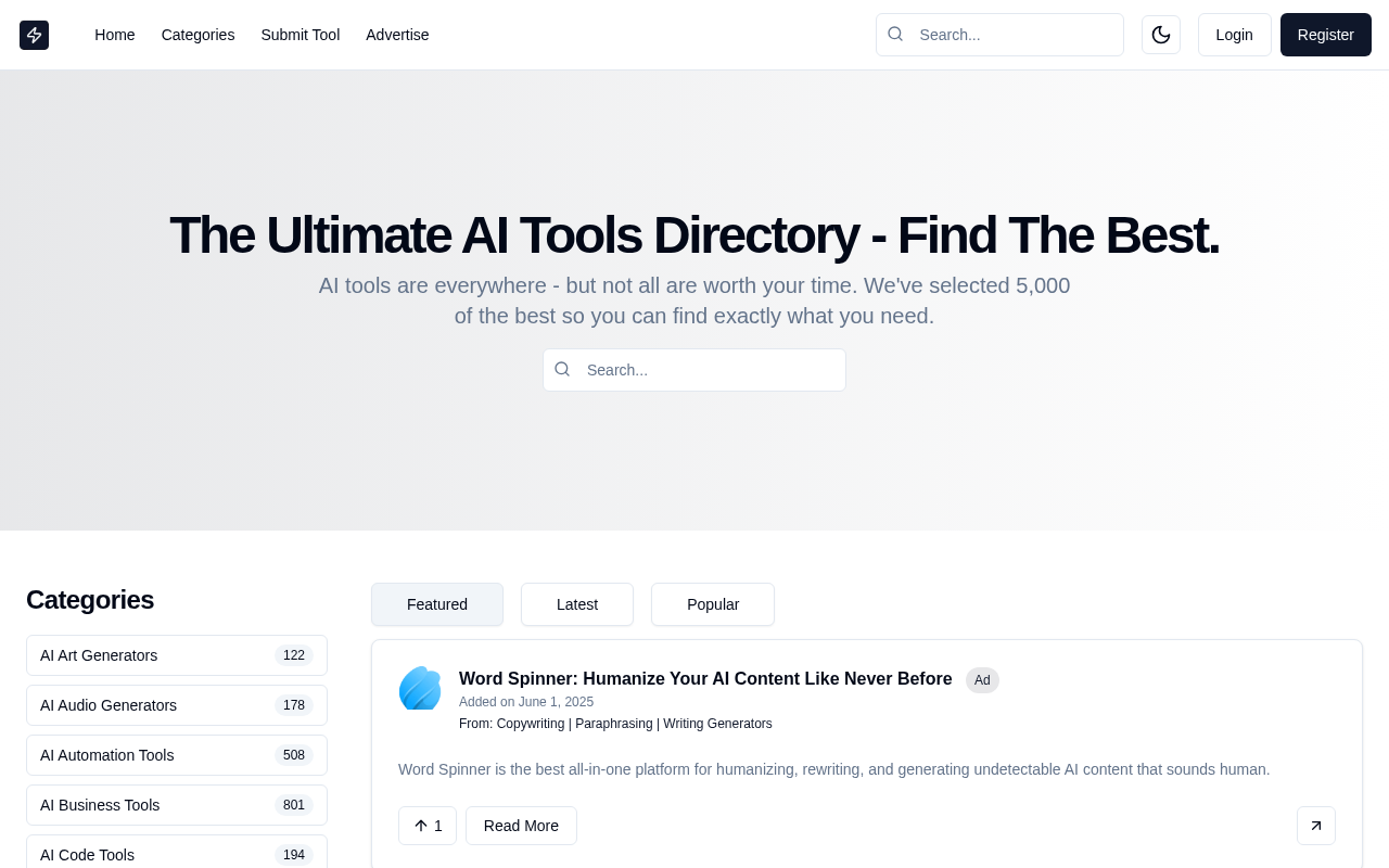 Screenshot of 5000.tools: Your AI Toolkit Navigator