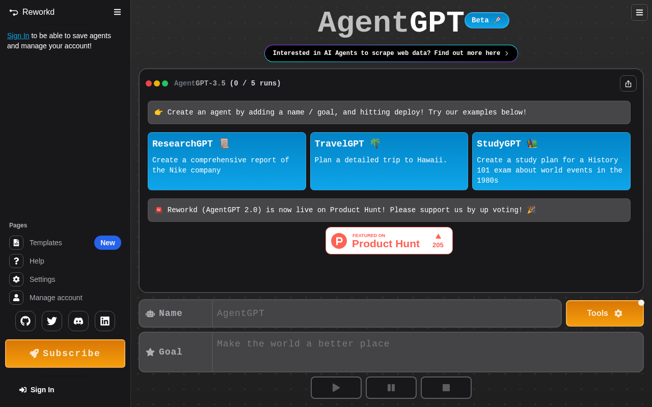 Screenshot of AgentGPT: Build & Deploy AI Agents Directly in Your Browser