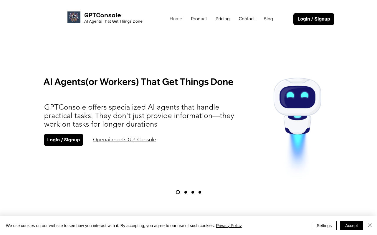 Screenshot of GPTConsole: AI Agents That Get Things Done