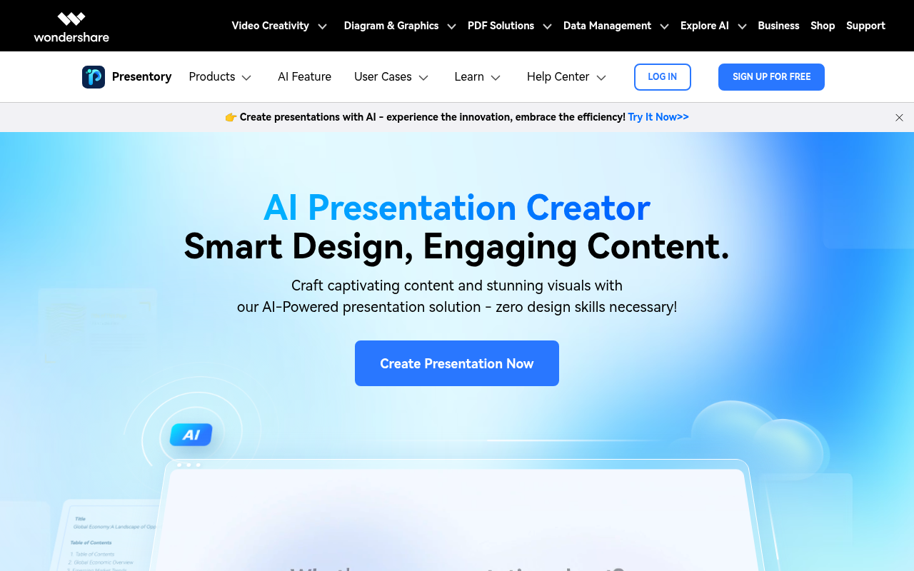 Screenshot of Wondershare Presentory: AI-Powered Presentations Made Easy