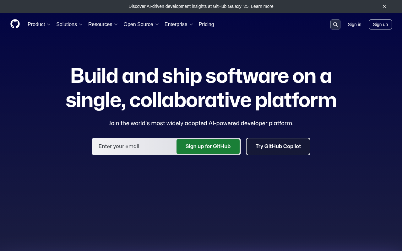 Screenshot of GitHub: Powering Collaborative Software Development