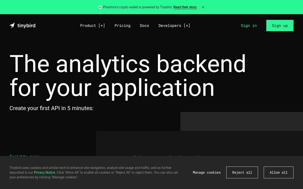 Screenshot of Tinybird: Real-Time Analytics Infrastructure for Developers