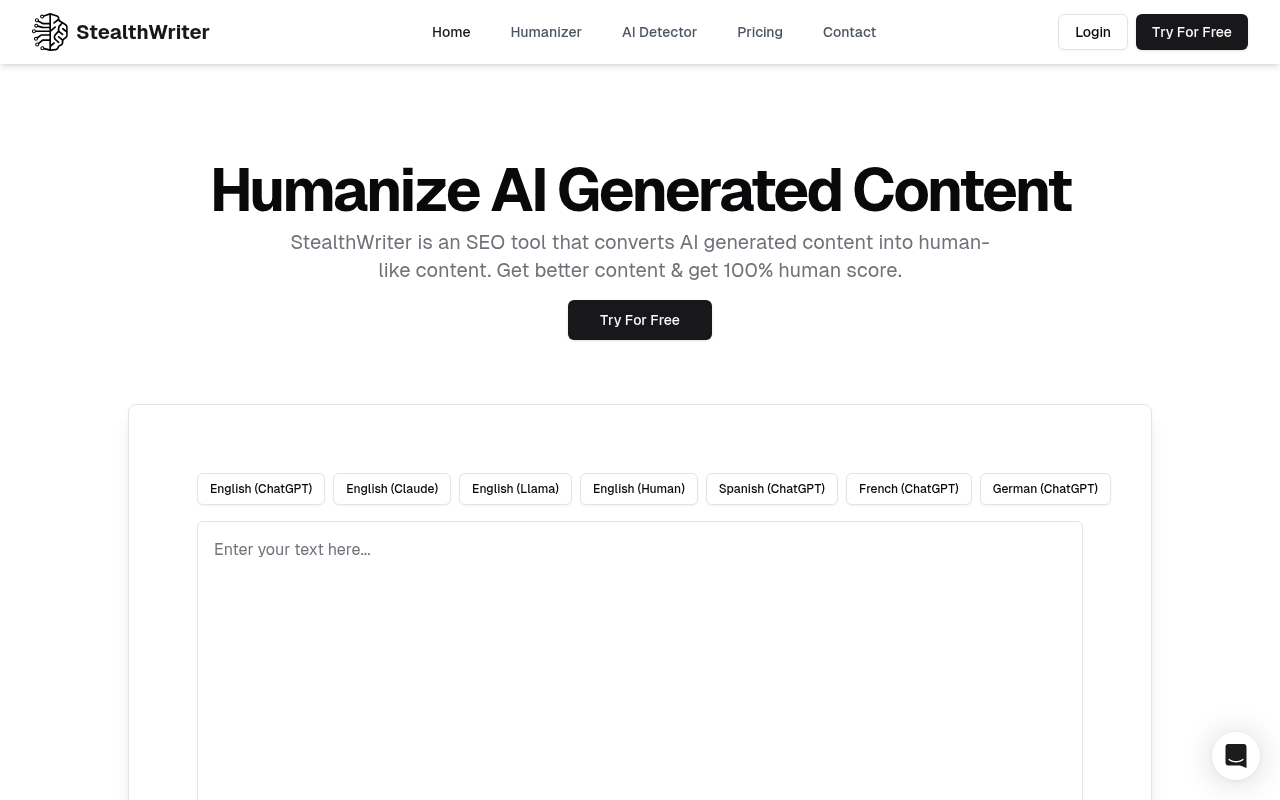 Screenshot of StealthWriter: Transform AI Text into Undetectable Human Content