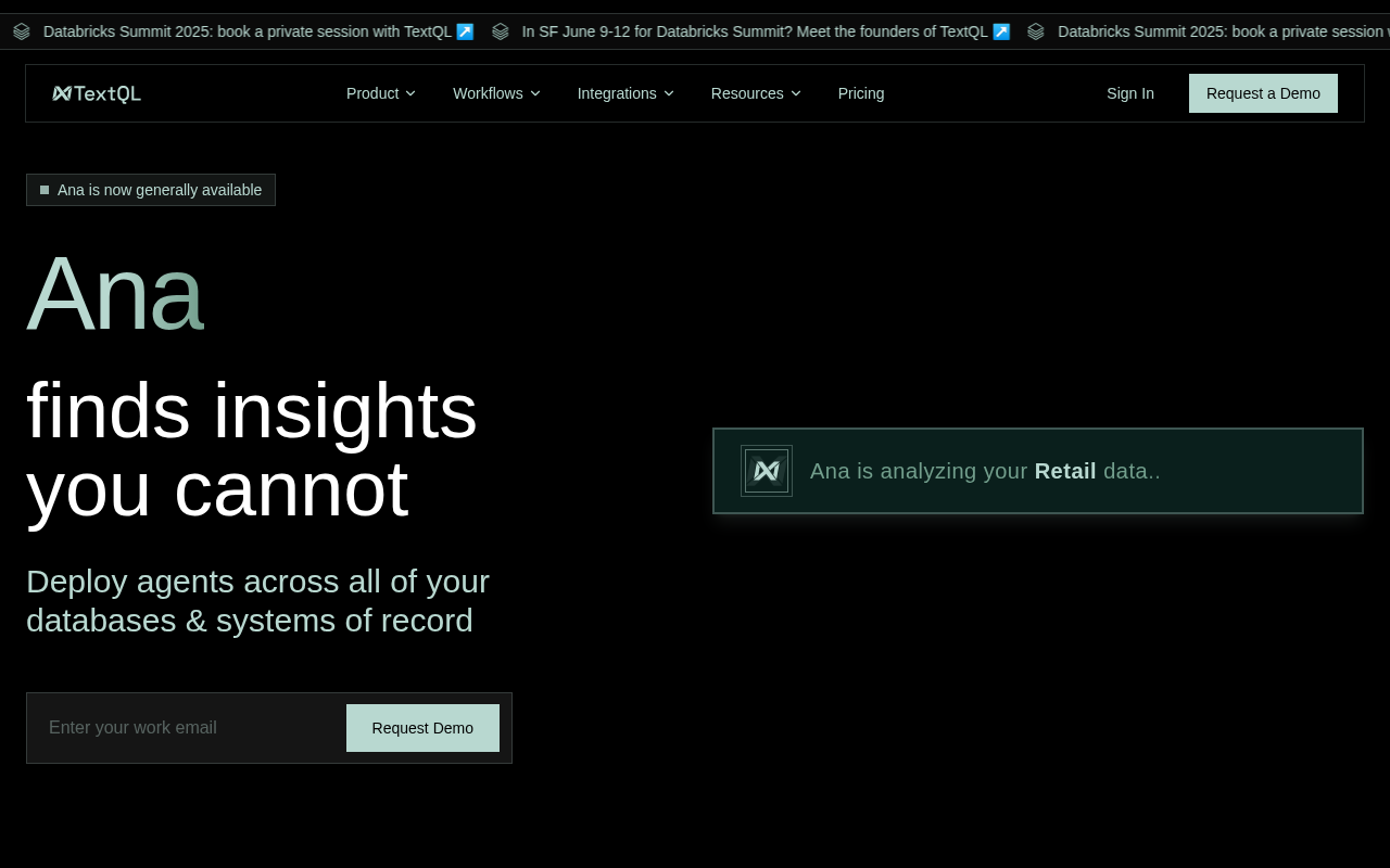 Screenshot of Unlock Data Insights with **TextQL**: An AI-Powered Business Intelligence Tool
