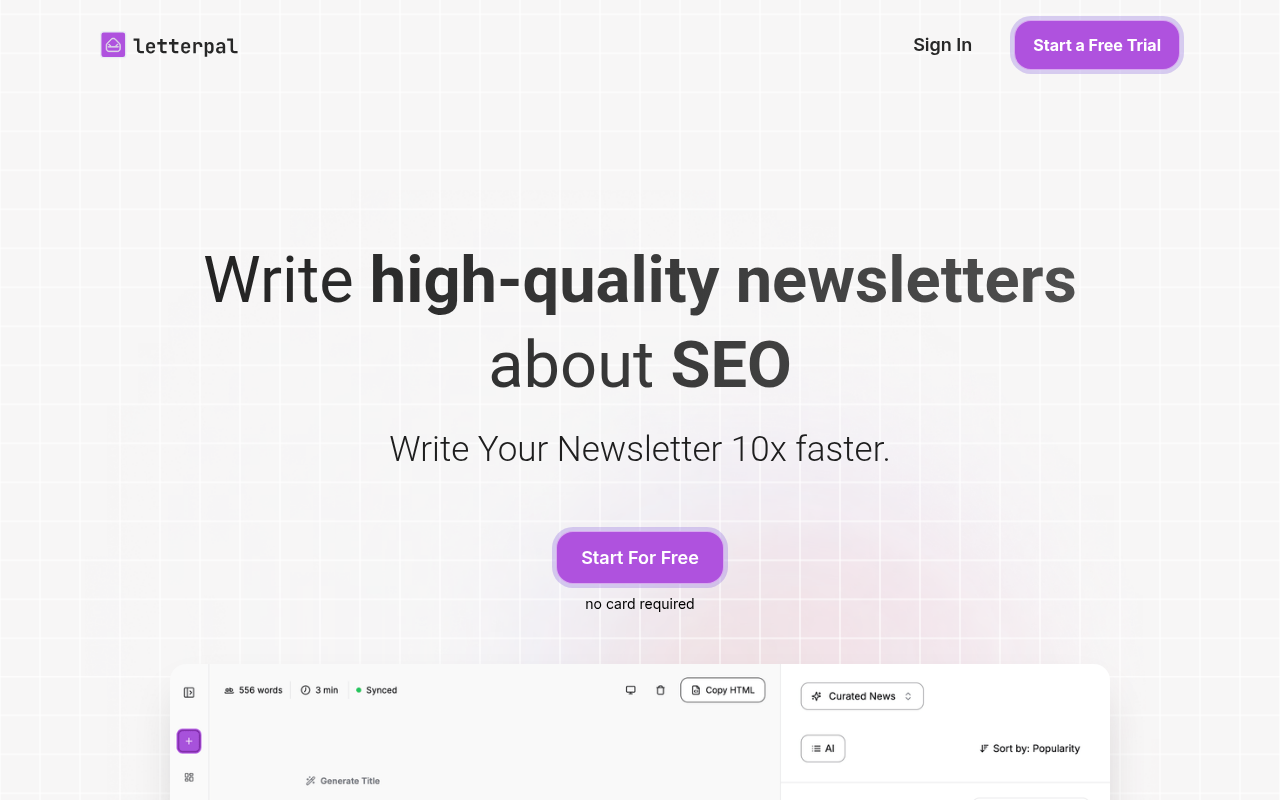 Screenshot of Letterpal: AI-Powered Newsletter Creation on Autopilot