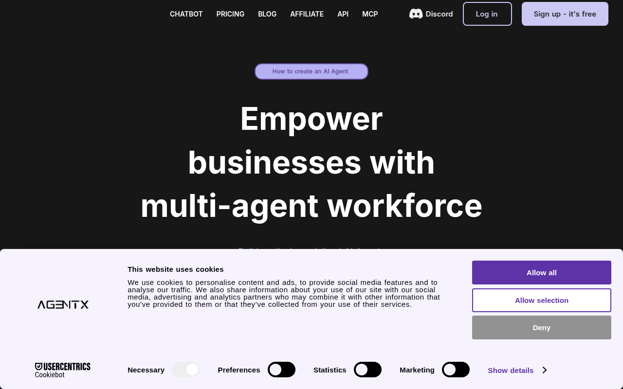 Screenshot of AgentX: Build Your Own AI Chatbot in Minutes