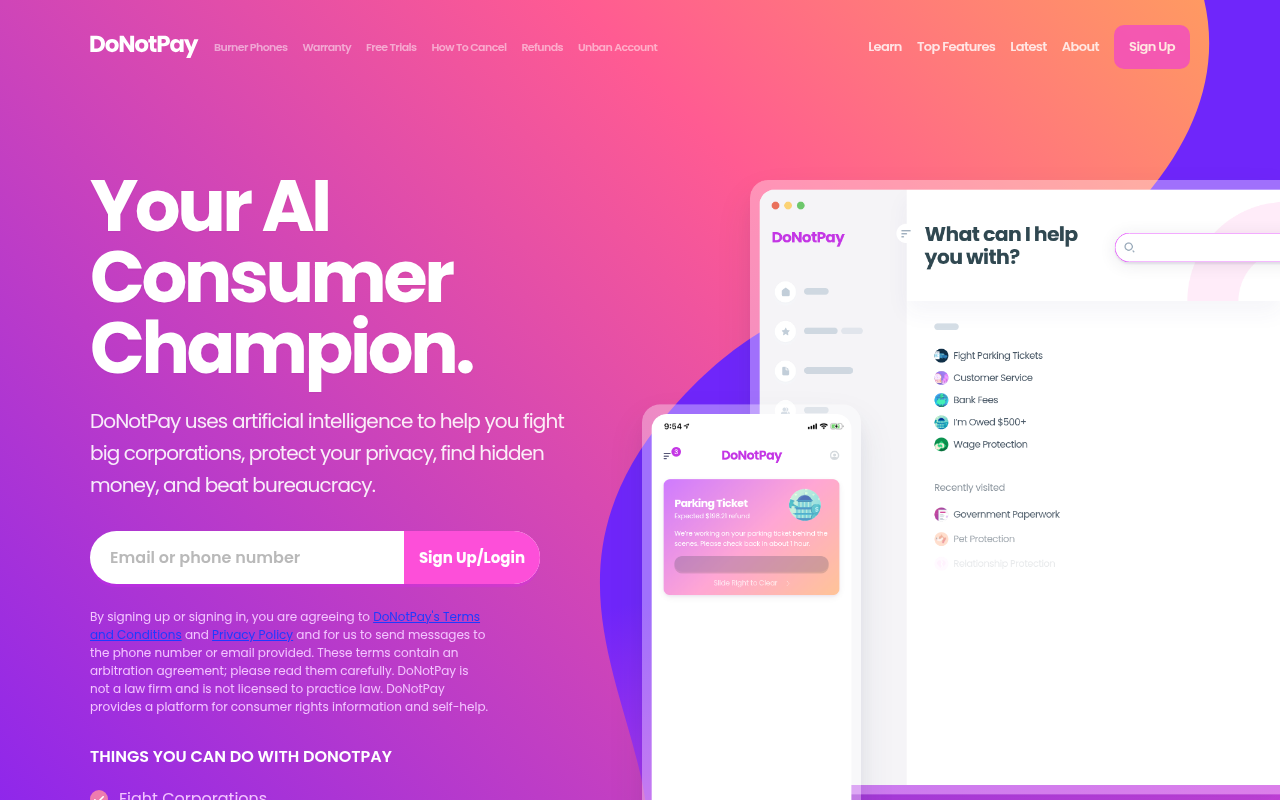 Screenshot of DoNotPay: The AI Powerhouse Fighting for Your Consumer Rights