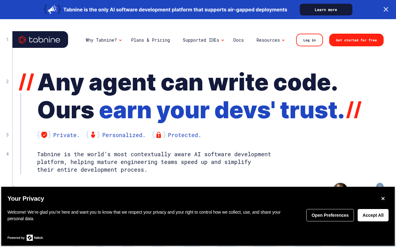 Screenshot of Tabnine: AI-Powered Code Completion for Faster Development