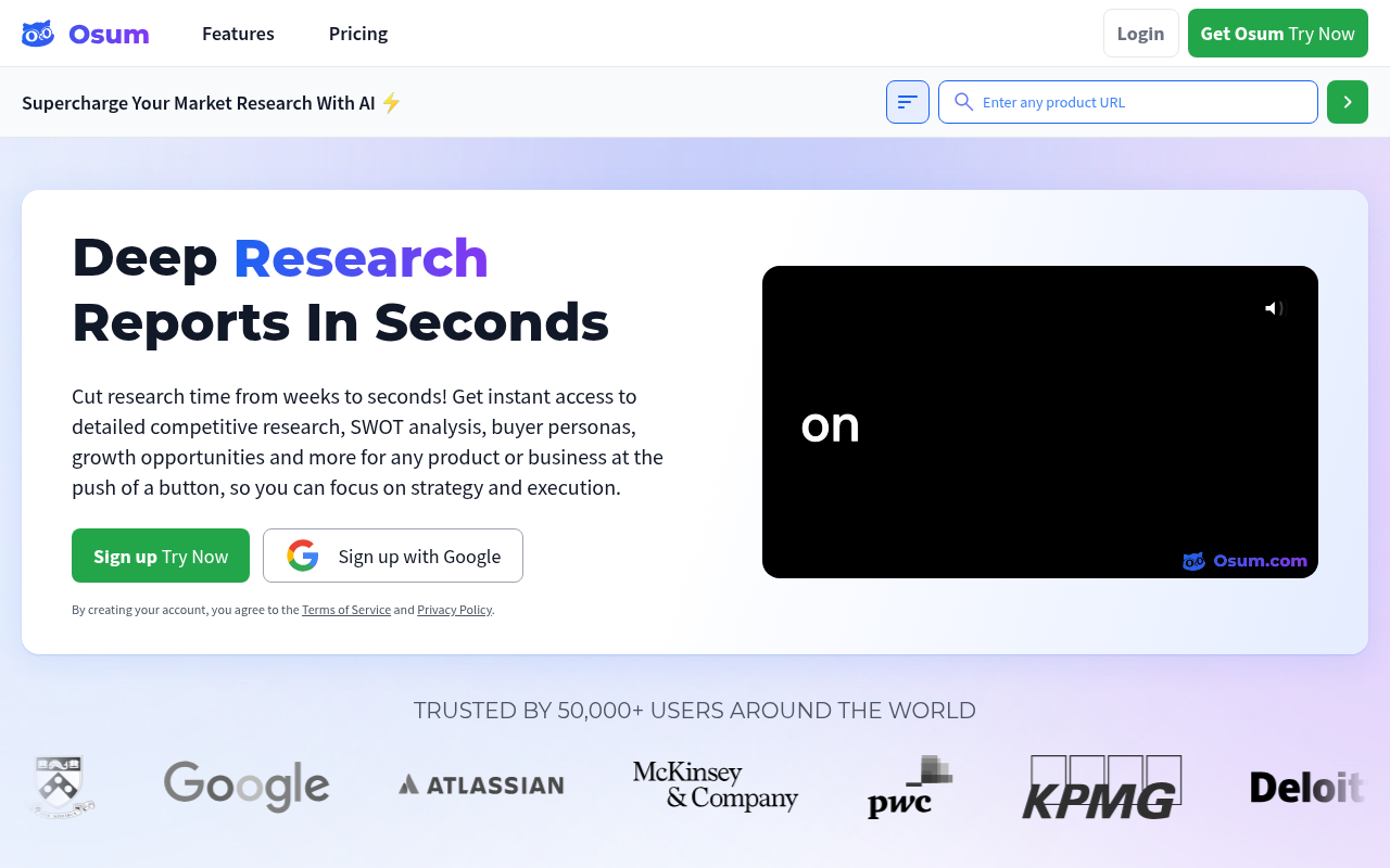 Screenshot of Unlock Market Insights Instantly with Osum AI