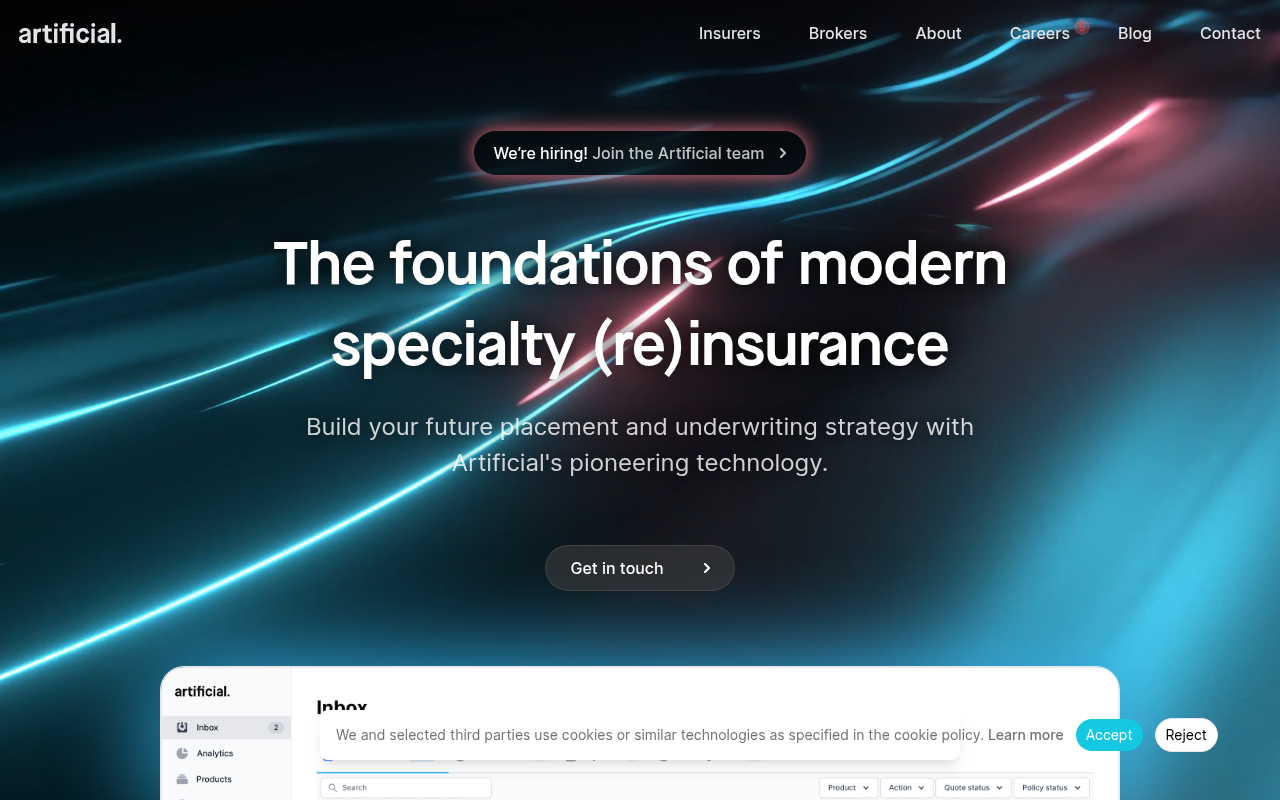 Screenshot of Artificial: AI-Powered (Re)insurance Platform Review