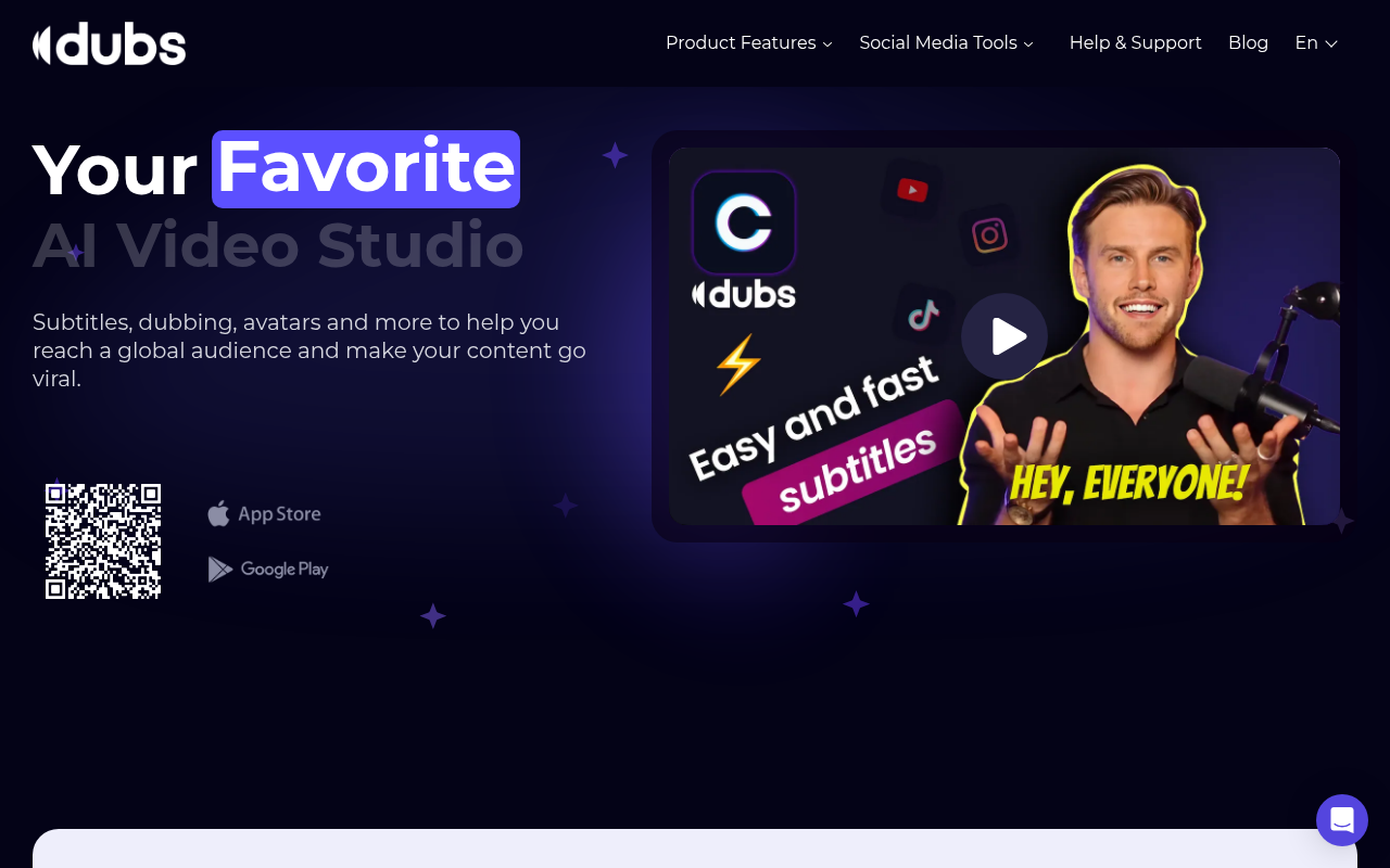 Screenshot of Dubs.io: AI-Powered Subtitles and Captions for Effortless Video Engagement
