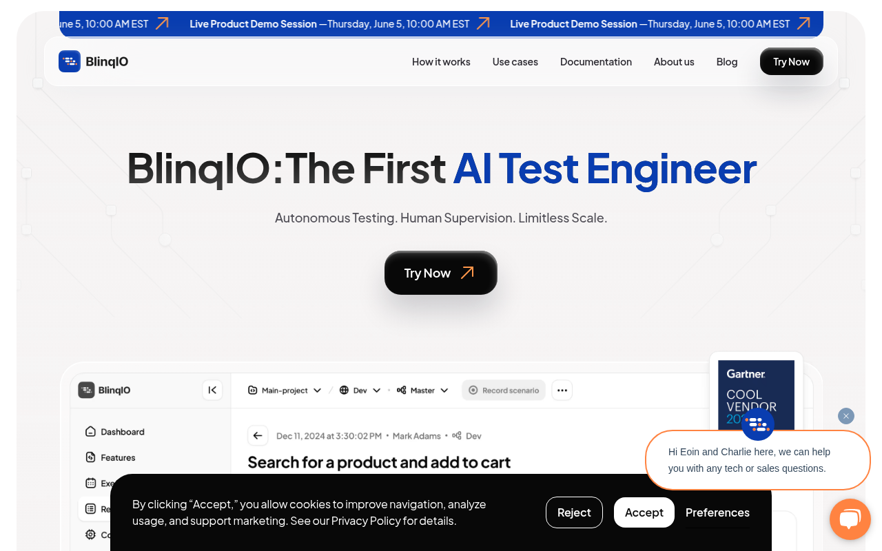 Screenshot of BlinqIO: AI-Powered Autonomous Testing Revolution