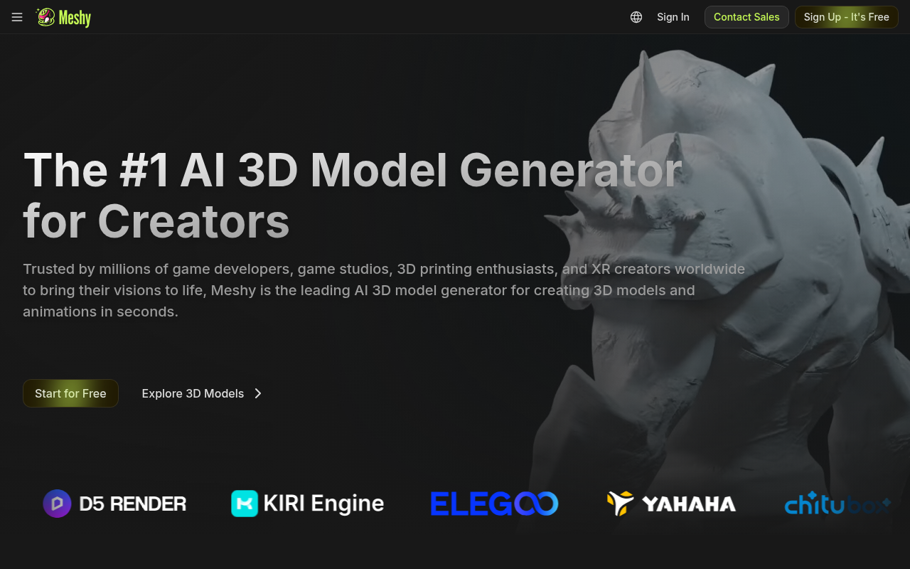 Screenshot of Meshy AI: Effortless 3D Model Generation for Creators