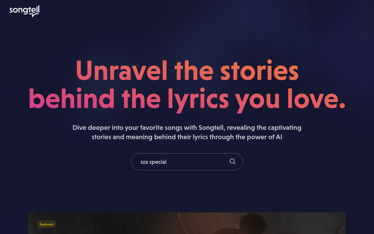 Screenshot of Songtell: AI-Powered Song Meaning Decoder
