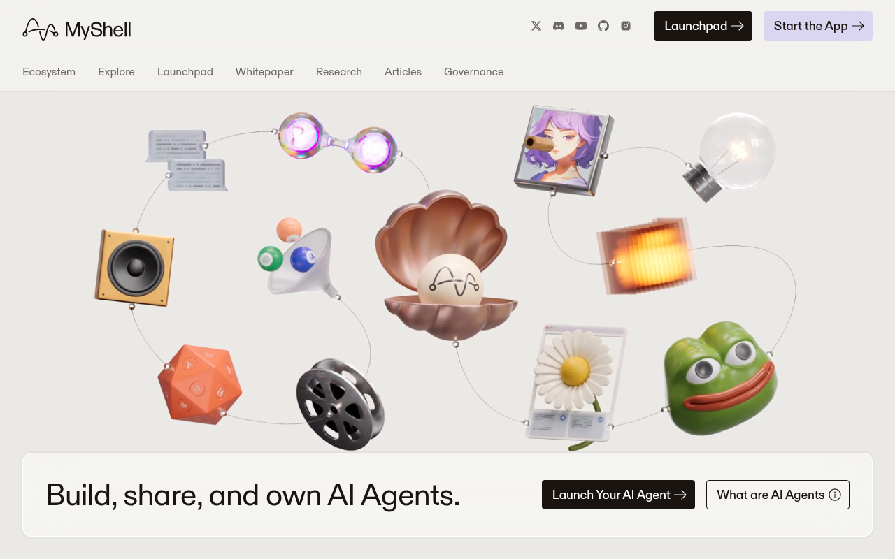 Screenshot of MyShell AI: Your Gateway to Building, Sharing, and Owning AI Agents