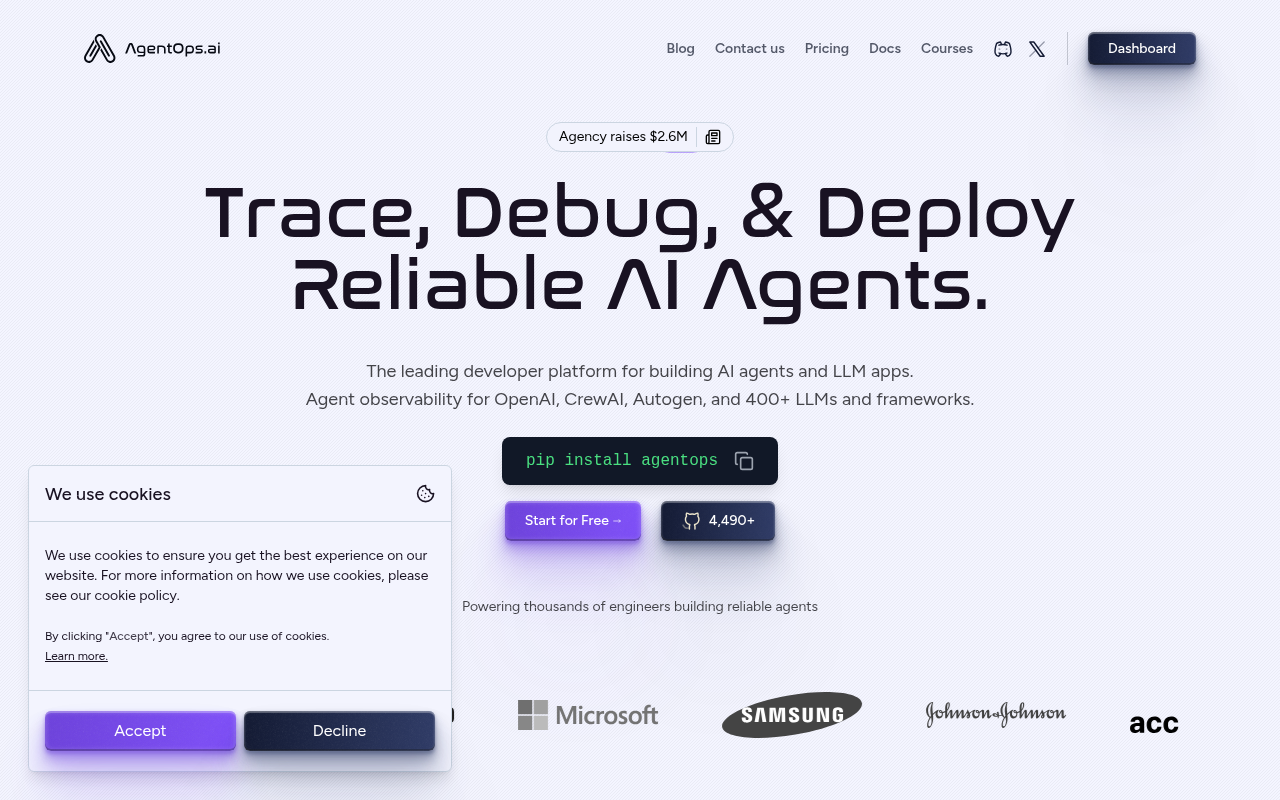 Screenshot of AgentOps: Your AI Agent Reliability Platform