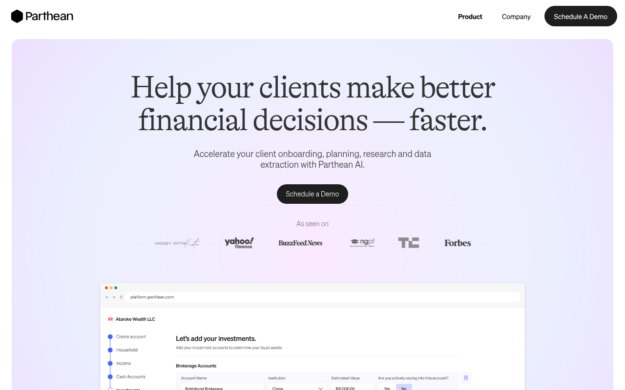 Screenshot of Parthean: AI-Powered Financial Planning for Advisors