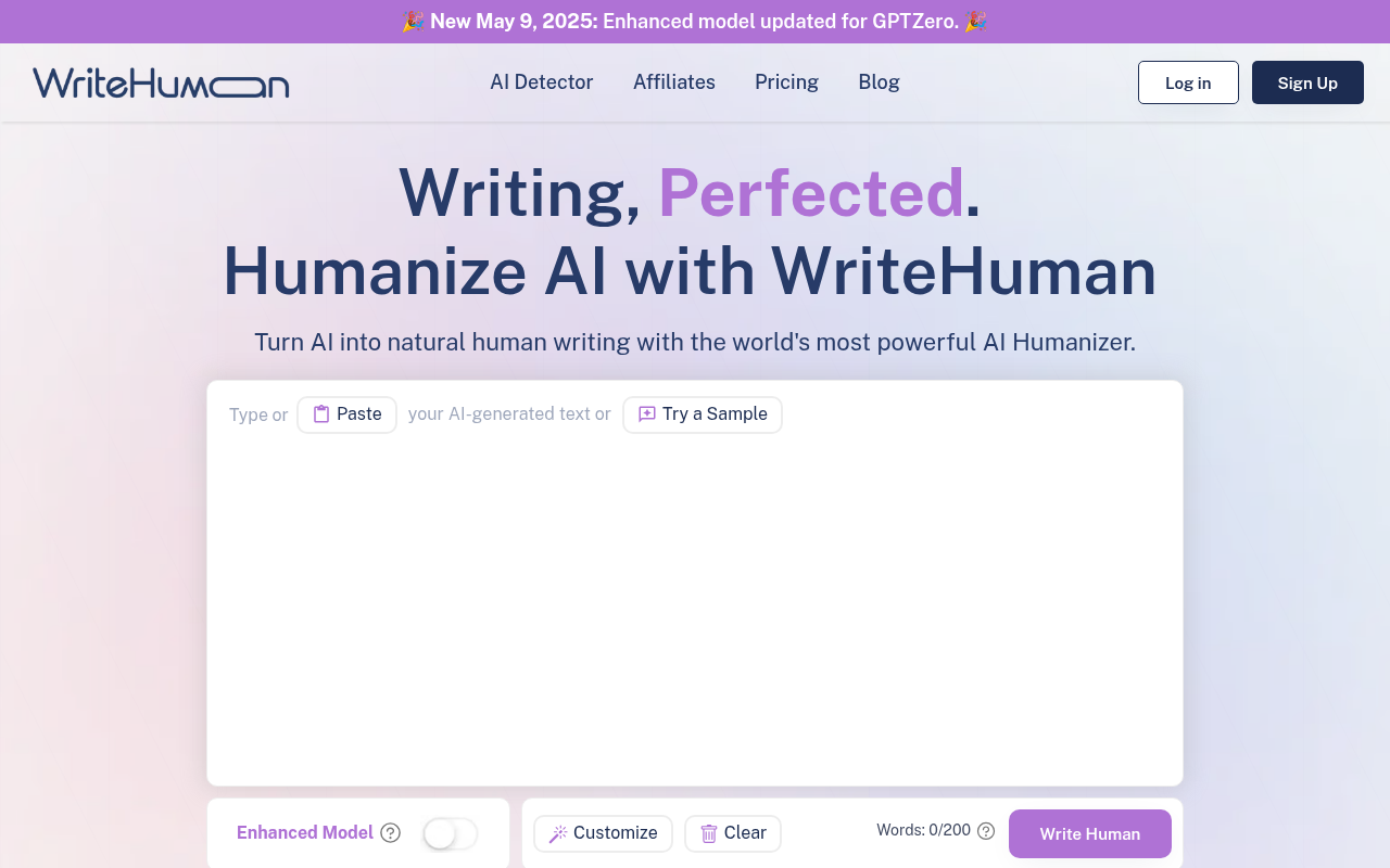 Screenshot of Transform AI Text: A Review of WriteHuman's AI Humanizer