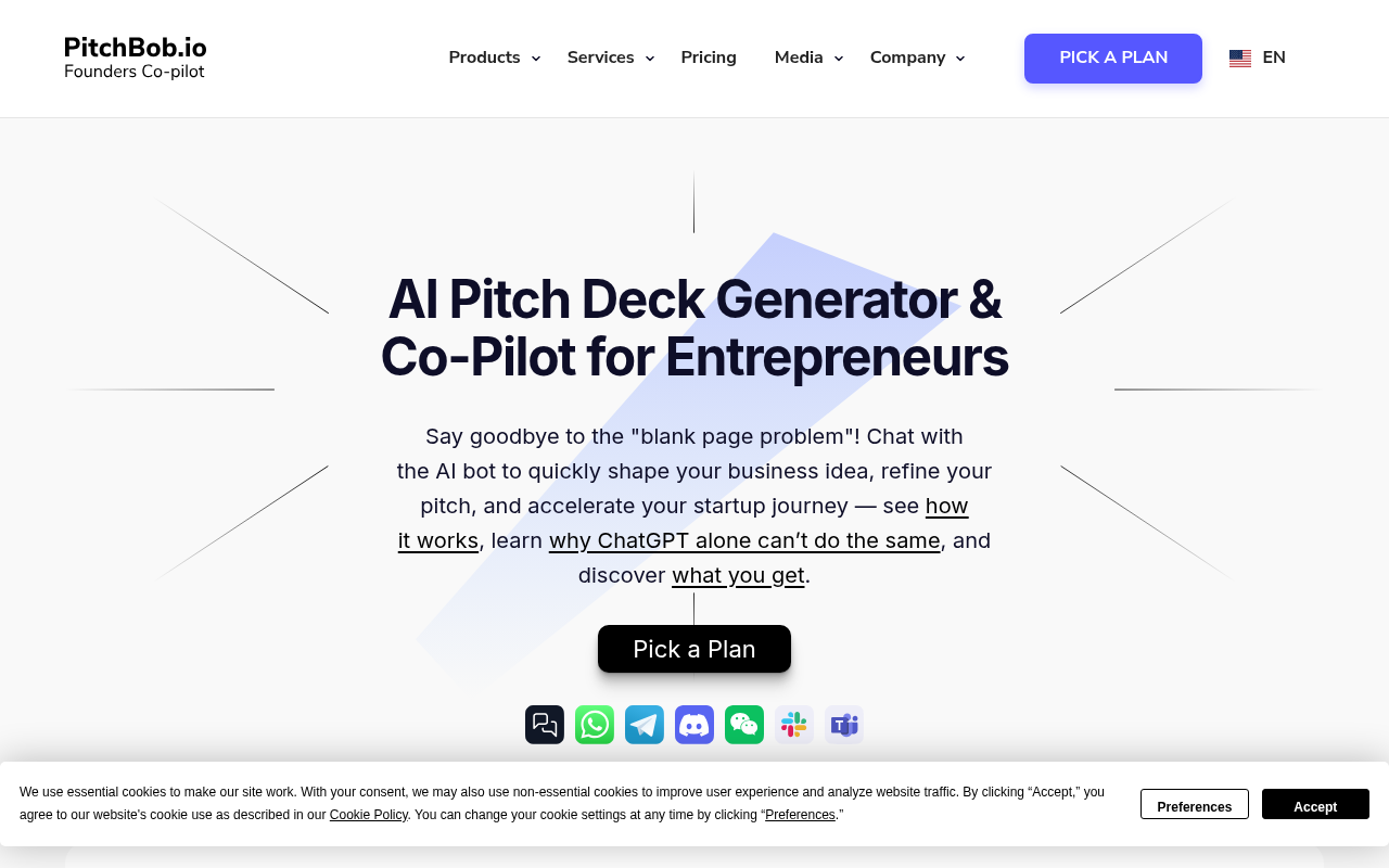 Screenshot of PitchBob: AI-Powered Pitch Deck Generator for Startup Success