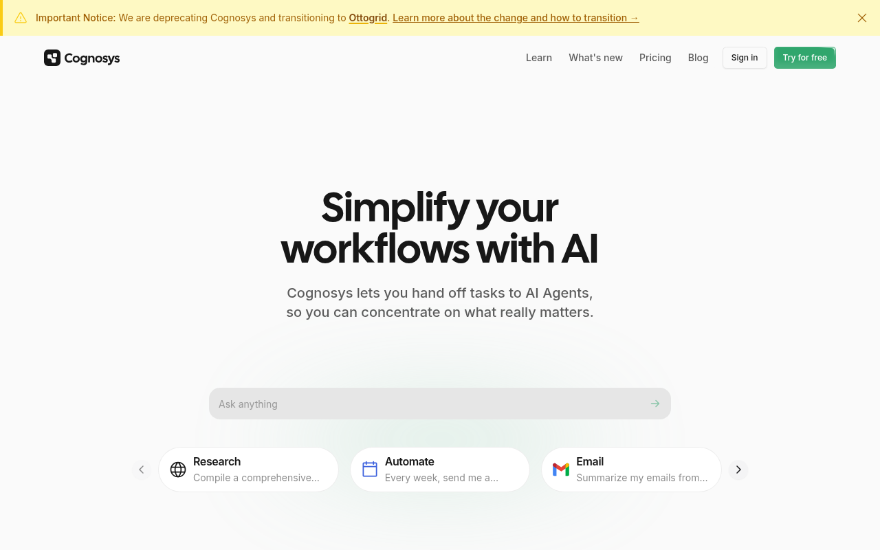 Screenshot of Cognosys AI: Streamline Your Workflow with Intelligent Automation