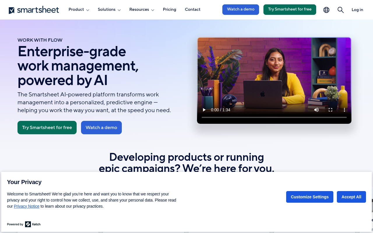 Screenshot of Smartsheet: AI-Powered Work Management for Modern Teams