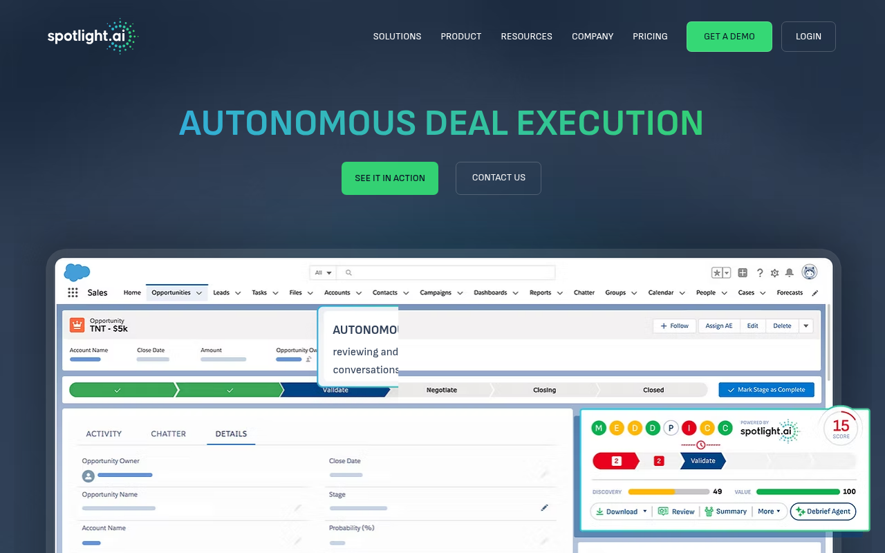 Screenshot of Spotlight.ai: AI-Powered Sales Deal Execution Within Your CRM