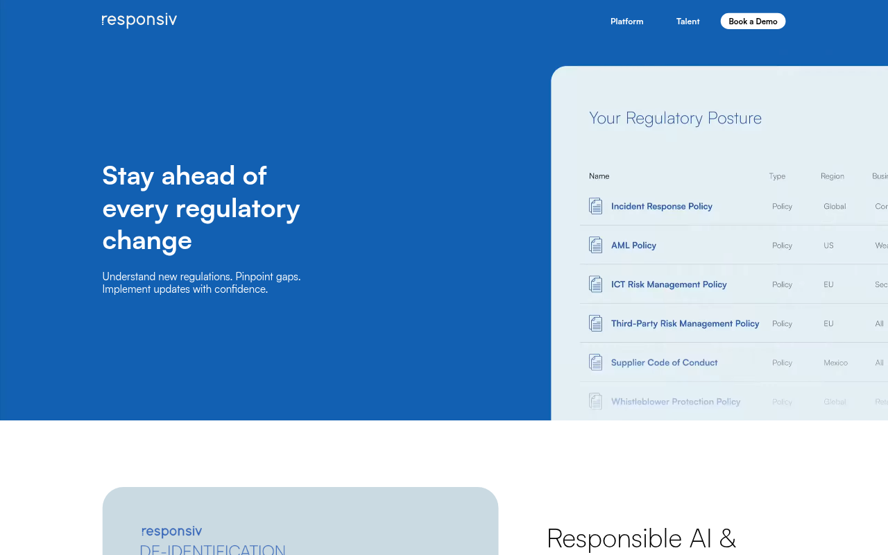 Screenshot of Responsiv AI: Streamlining Regulatory Compliance with AI