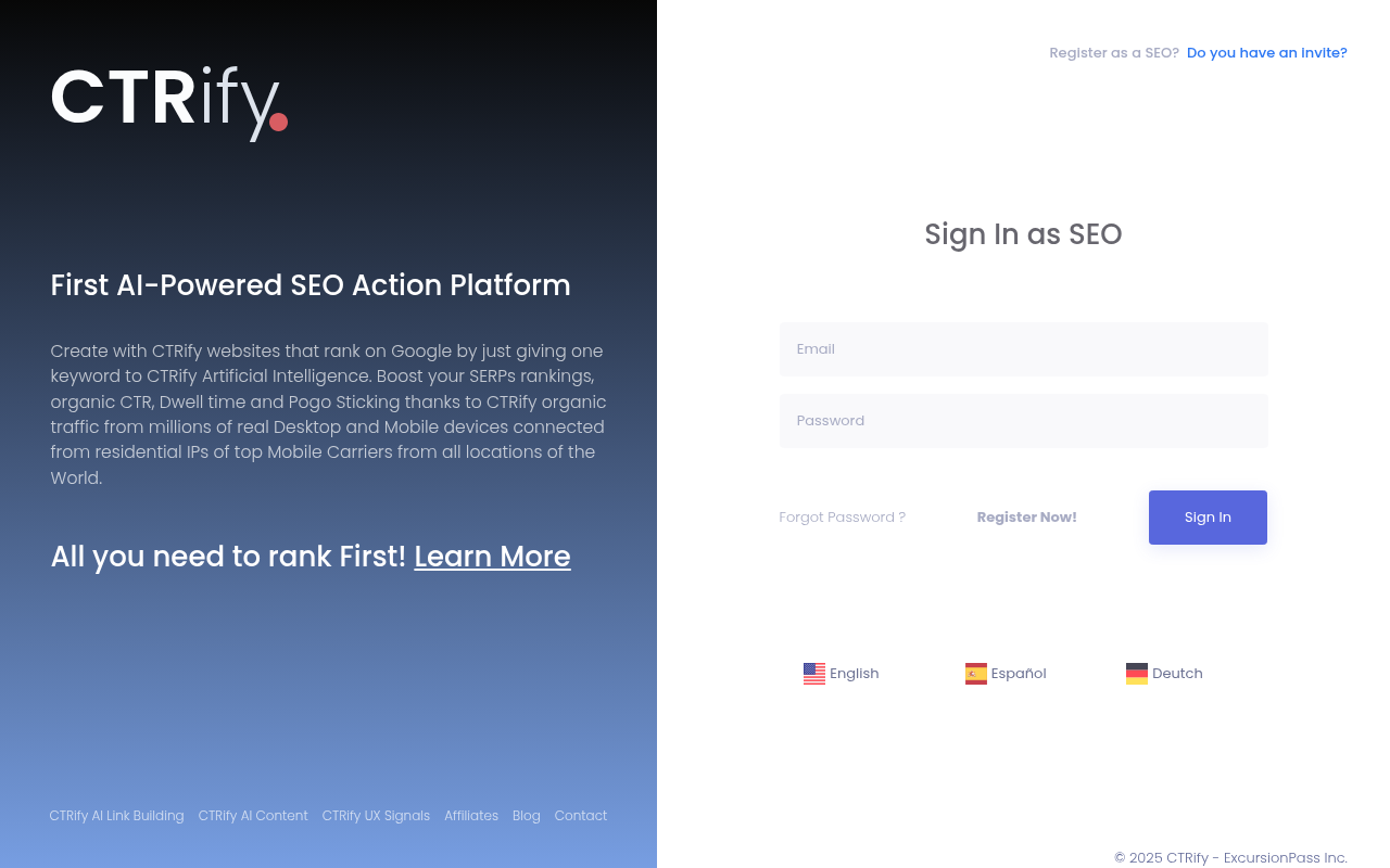 Screenshot of CTRify: AI-Powered SEO for Websites, Content, and Traffic