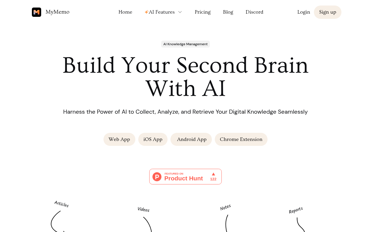 Screenshot of MyMemo AI: Your AI-Powered Second Brain for Knowledge Management
