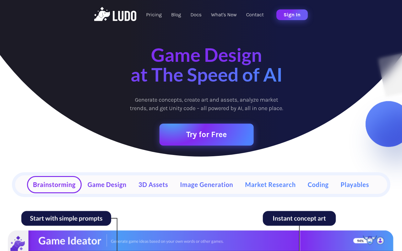Screenshot of Ludo.ai: AI-Powered Game Design for Hit Titles