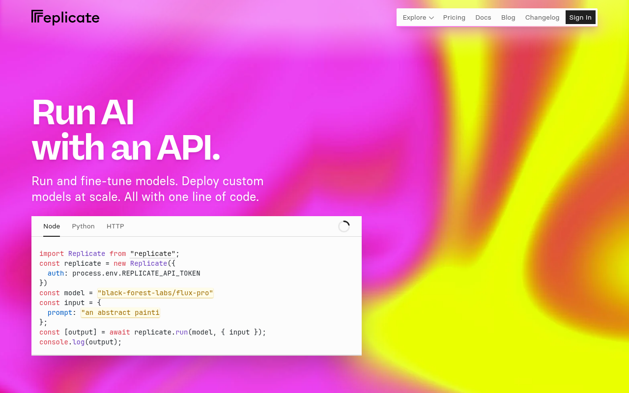 Screenshot of Replicate: Your API Gateway to Open-Source AI Models