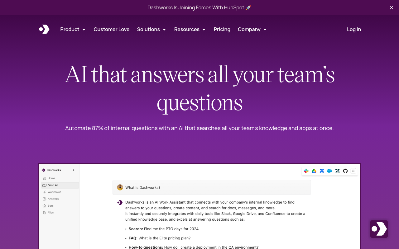 Screenshot of Dashworks: Your AI-Powered Workplace Knowledge Hub