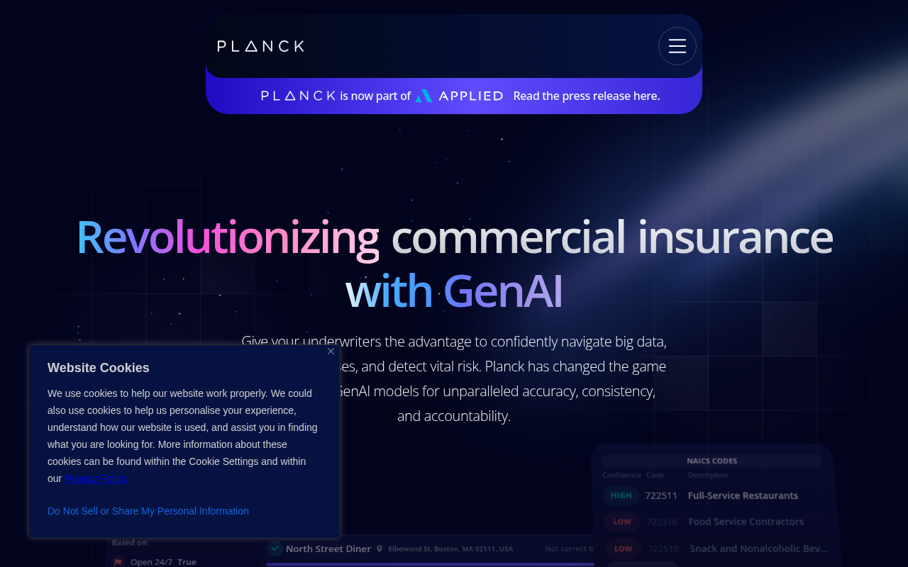 Screenshot of Planck: AI Revolutionizing Commercial Insurance Underwriting
