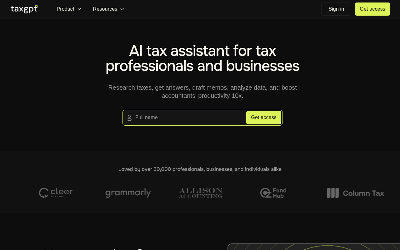 Screenshot of TaxGPT: AI-Powered Tax Solutions for Professionals